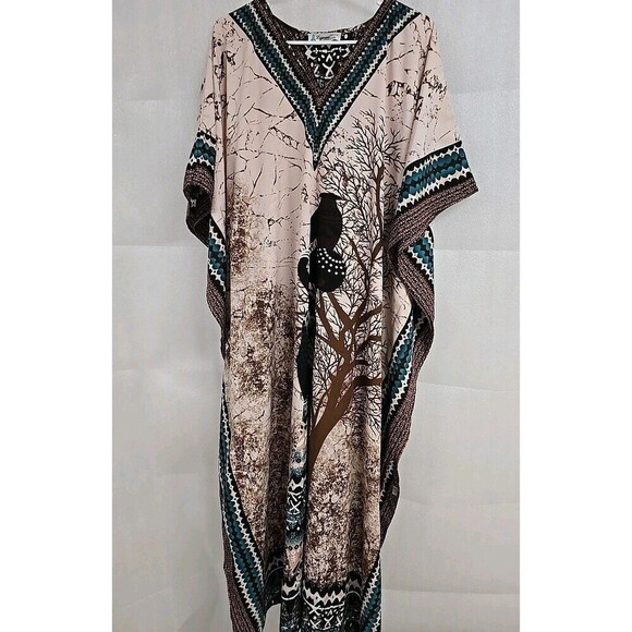 Lapogee Goddess Long Maxi Kaftan Dress Women's One Size Brown Green Pink - Picture 6 of 7